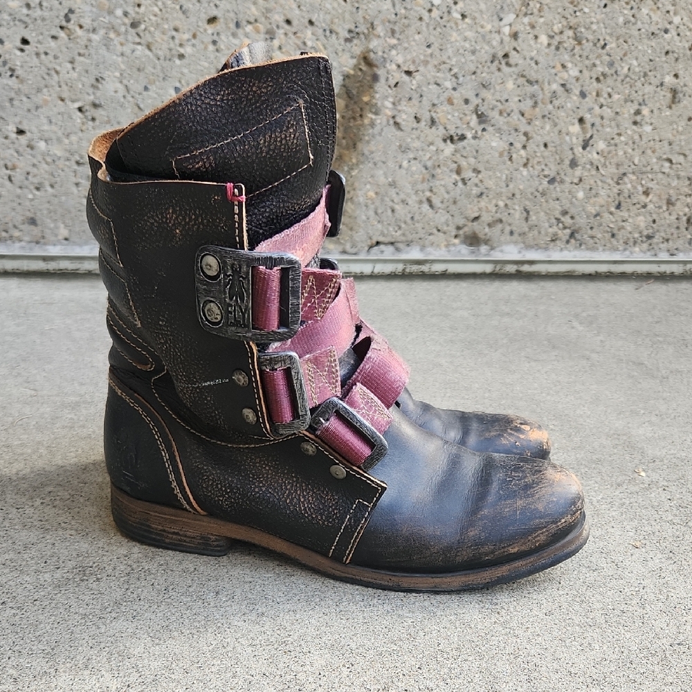 Fly London Black leather moto boots